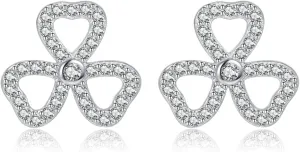 Reffeer Solid 925 Sterling Silver CZ Flower Stud Earrings for Women Teens Sparkling Flower Stud Earrings for Spring