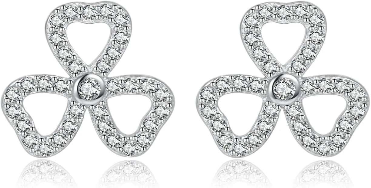 Reffeer Solid 925 Sterling Silver CZ Flower Stud Earrings for Women Teens Sparkling Flower Stud Earrings for Spring