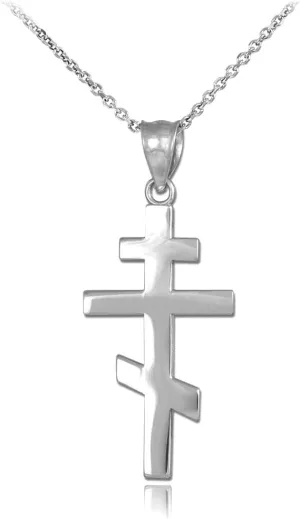 Religious Jewelry 925 Sterling Silver Plain Russian Orthodox Cross Pendant Necklace, 22"