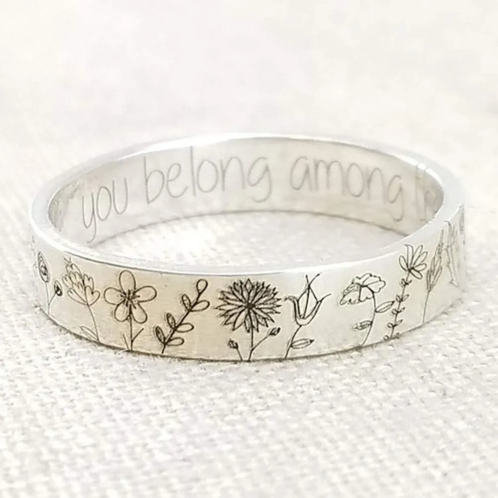 Retro Fashion Simple Exquisite Size Butterfly Letter Rings for Women Men Finger Rings Carved Dandelion Flower Ring Floral Daisy Daffodil Ring Jewelry Gifts Party Daily