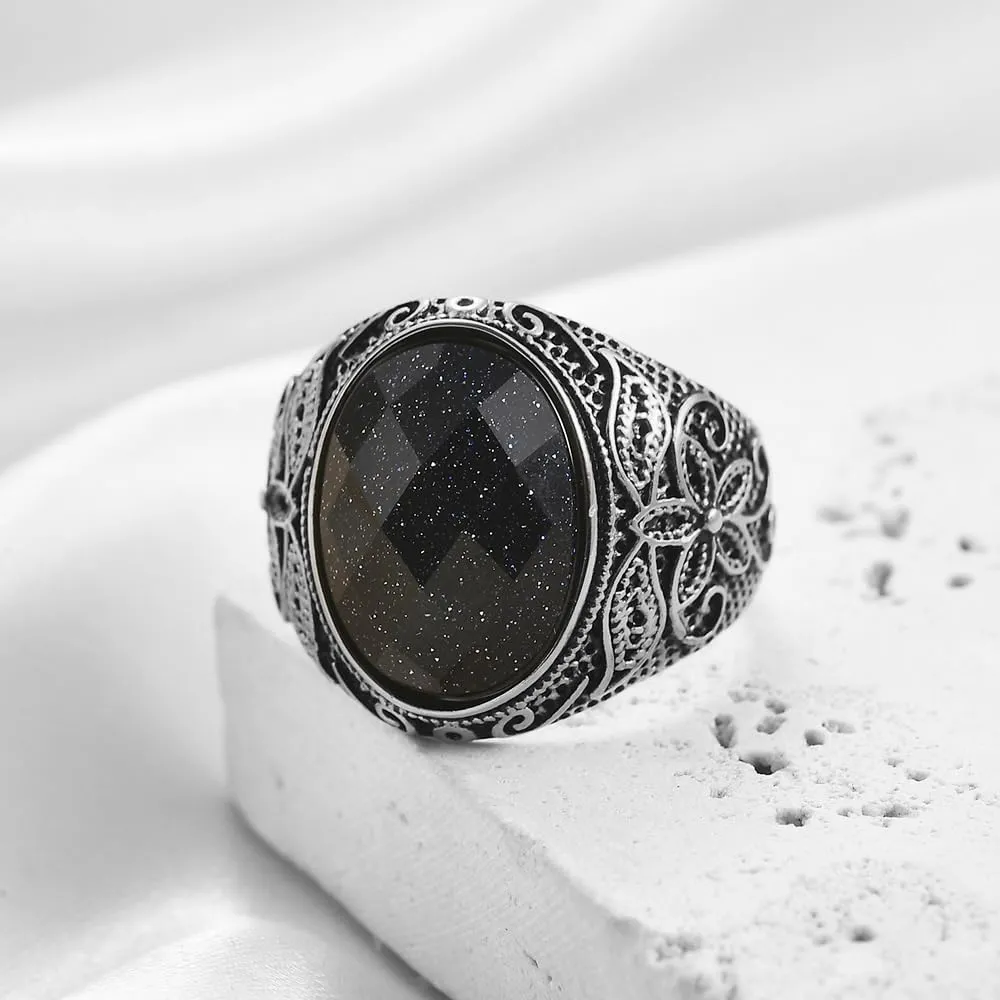 Retro Large Tiger Eye Stone Turquoise Wedding Ring For Men Classical Gothic Stainless Steel Rings