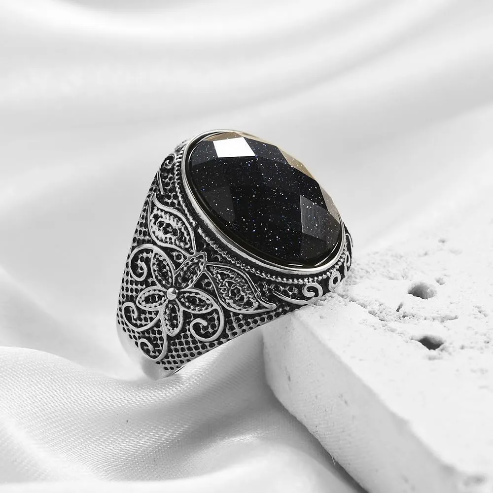 Retro Large Tiger Eye Stone Turquoise Wedding Ring For Men Classical Gothic Stainless Steel Rings