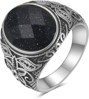 Retro Large Tiger Eye Stone Turquoise Wedding Ring For Men Classical Gothic Stainless Steel Rings