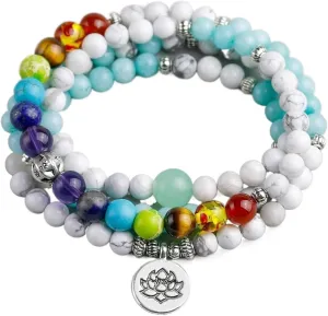 RHAIYAN Fit for Men Women 7 Chakra Yoga Bracelet White Howlite Healing Reiki Prayer Mala Balance Buddha Beads Bracelet Bangles Tree Jewelry Specific (Color : Life Tree Charm)