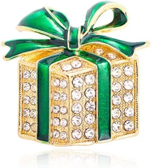 Rhinestone Gift Box Brooch Pin for Women Girls Fashion Exquisite Festival Christmas Statement Brooches Lapel Pins Dainty Cute Xmas Party Jewelry Unisex Gift