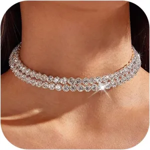 Rhinestone Necklace for Women Tennis Necklaces Sparkly Statement Choker Necklace Party Bridal Wedding Jewelry for Women