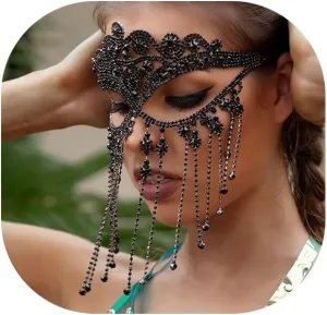 Rhinestone Tassel Veil Masks Forehead Chain Rave Crystal Eye Face Chains Mask Dance Costume Sexy Face Jewelry for Women