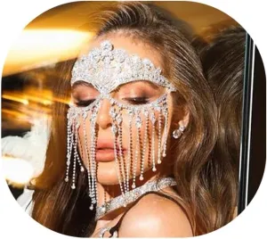 Rhinestone Tassel Veil Masks Forehead Chain Rave Crystal Eye Face Chains Mask Dance Costume Sexy Face Jewelry for Women