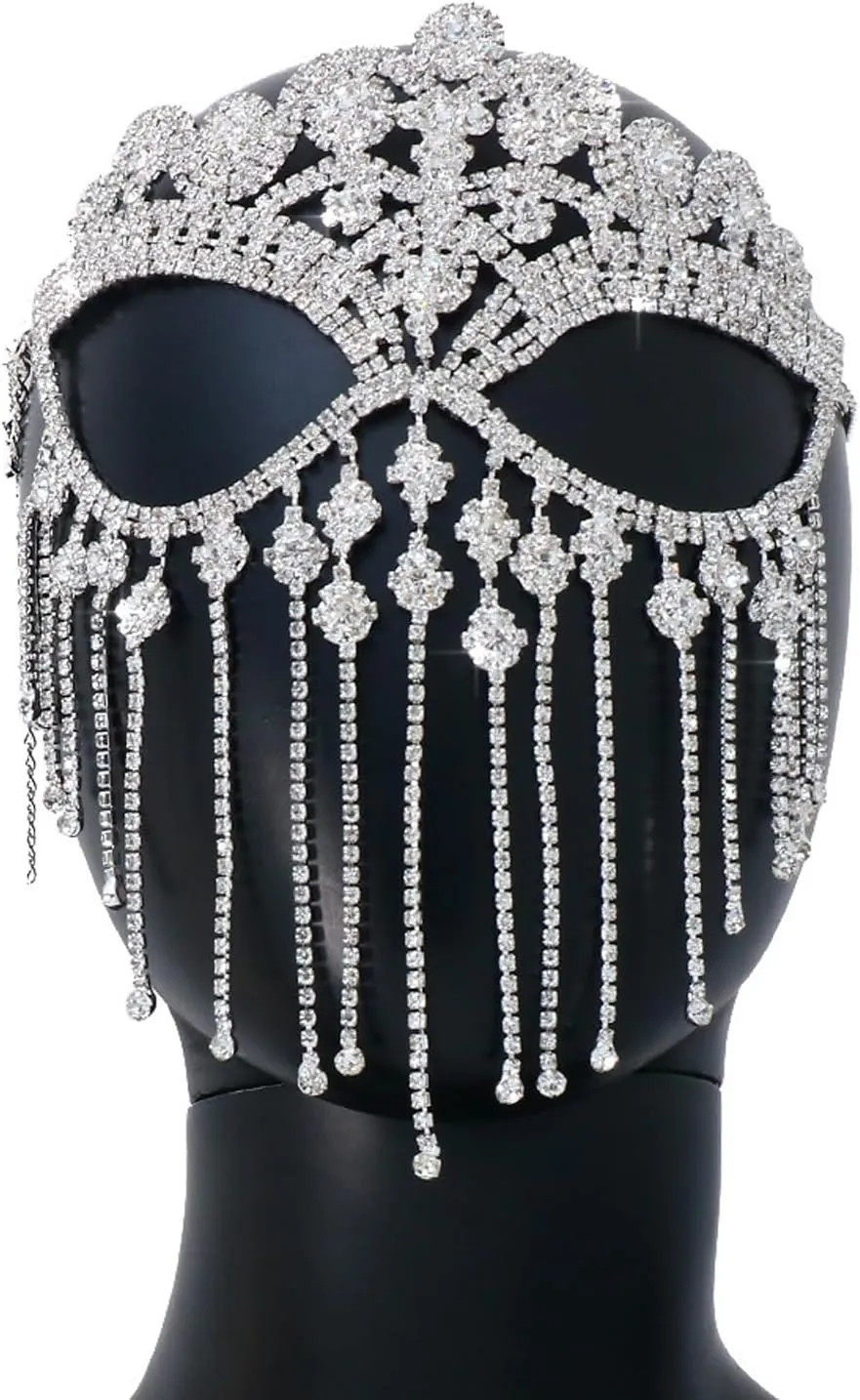 Rhinestone Tassel Veil Masks Forehead Chain Rave Crystal Eye Face Chains Mask Dance Costume Sexy Face Jewelry for Women