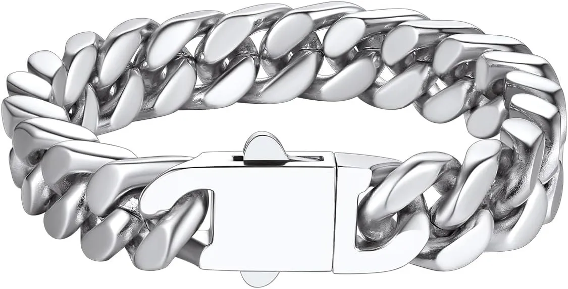 Richsteel 5/7/9/12mm Wide Miami Cuban Link Chain Bracelet for Men Women,Father's Day Stainless Steel Chain Bracelet,7.4/8.2/9 Inch Length,Hip Hop Urban Street-wear Jewelry