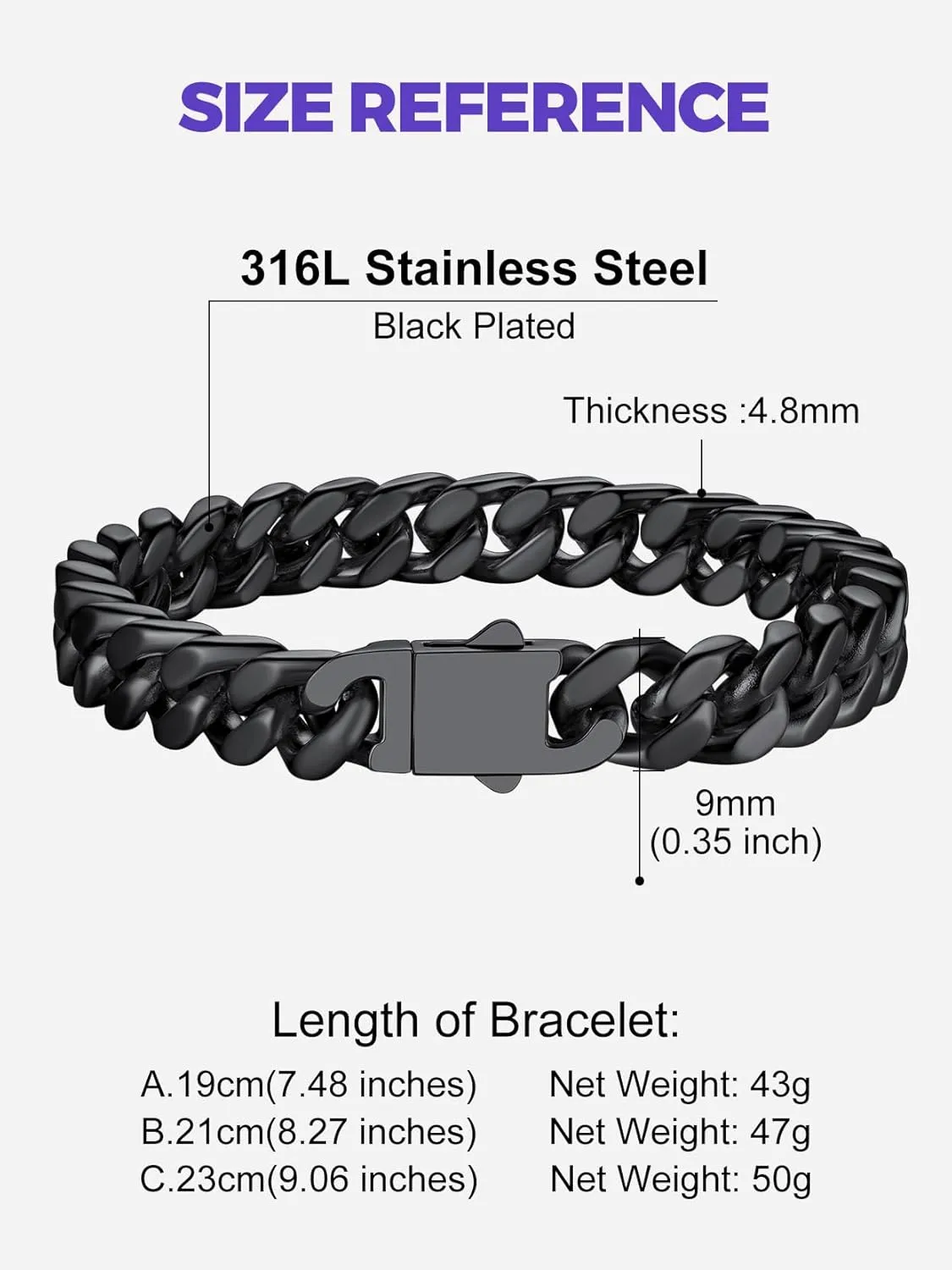 Richsteel 5/7/9/12mm Wide Miami Cuban Link Chain Bracelet for Men Women,Father's Day Stainless Steel Chain Bracelet,7.4/8.2/9 Inch Length,Hip Hop Urban Street-wear Jewelry