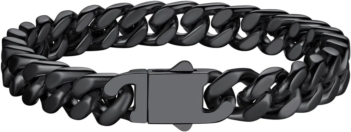 Richsteel 5/7/9/12mm Wide Miami Cuban Link Chain Bracelet for Men Women,Father's Day Stainless Steel Chain Bracelet,7.4/8.2/9 Inch Length,Hip Hop Urban Street-wear Jewelry