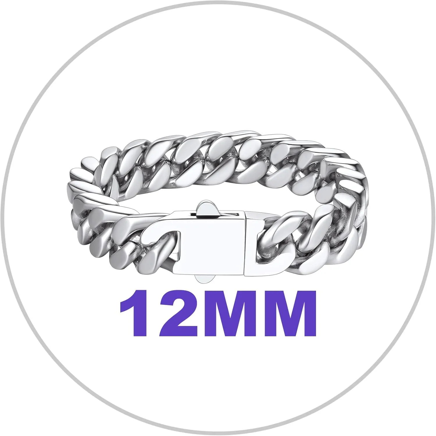 Richsteel 5/7/9/12mm Wide Miami Cuban Link Chain Bracelet for Men Women,Father's Day Stainless Steel Chain Bracelet,7.4/8.2/9 Inch Length,Hip Hop Urban Street-wear Jewelry