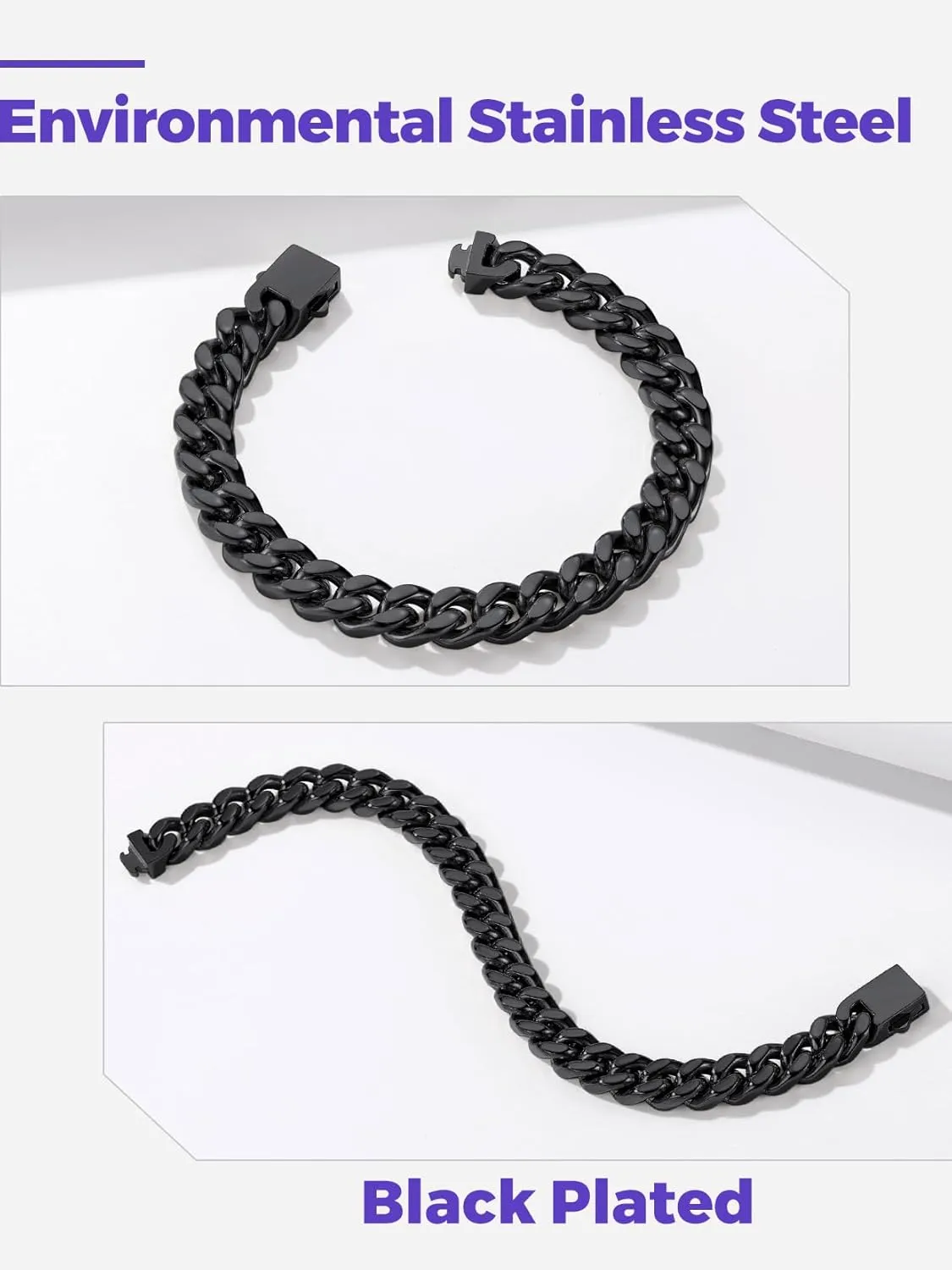 Richsteel 5/7/9/12mm Wide Miami Cuban Link Chain Bracelet for Men Women,Father's Day Stainless Steel Chain Bracelet,7.4/8.2/9 Inch Length,Hip Hop Urban Street-wear Jewelry