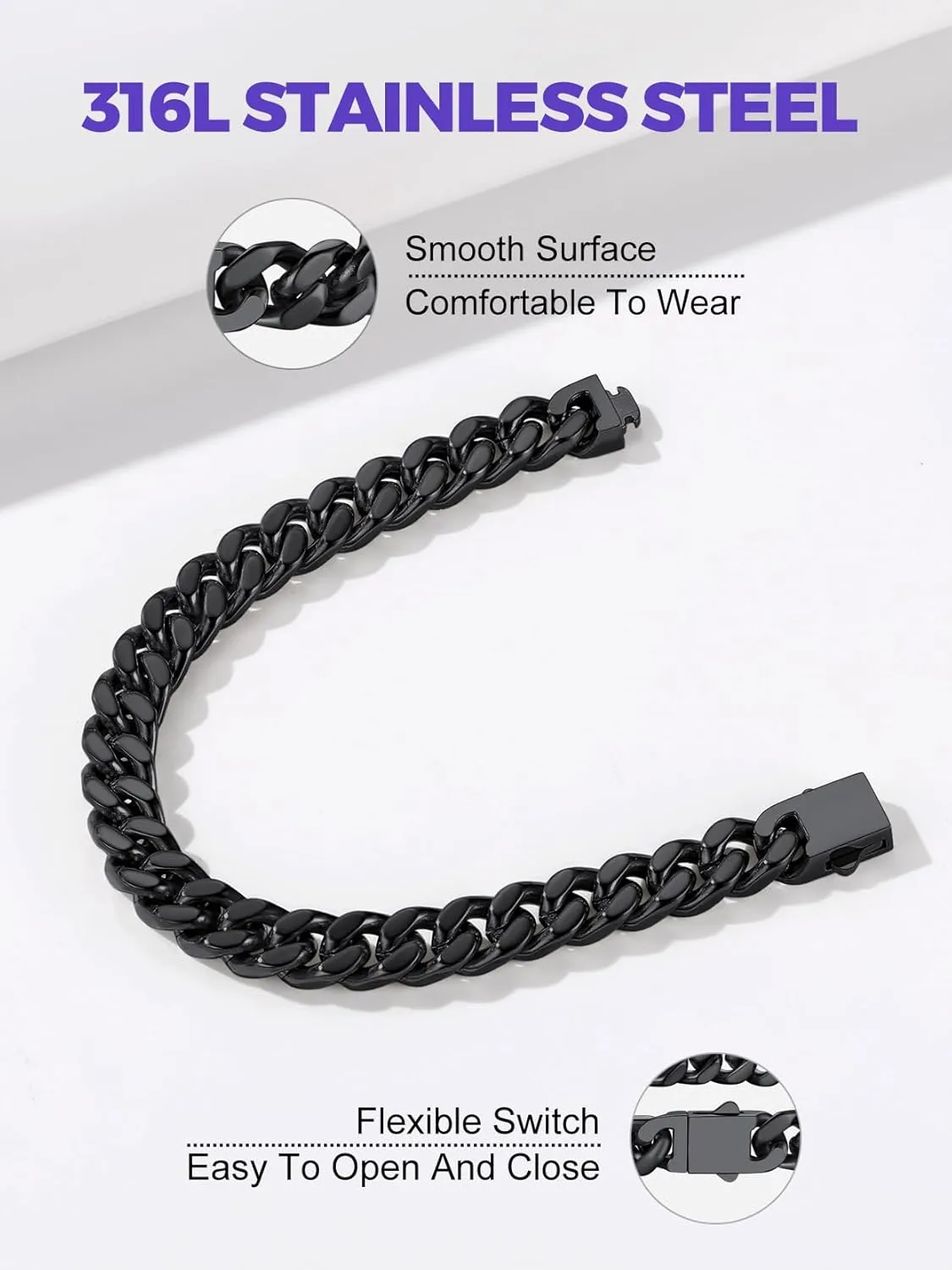Richsteel 5/7/9/12mm Wide Miami Cuban Link Chain Bracelet for Men Women,Father's Day Stainless Steel Chain Bracelet,7.4/8.2/9 Inch Length,Hip Hop Urban Street-wear Jewelry