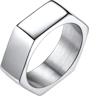 Richsteel Hexagon Stainless Steel Rings for Men - Modern Geometric 7MM Wide Men's Ring Jewelry in Silver/Black/Gold (Size 7-14)