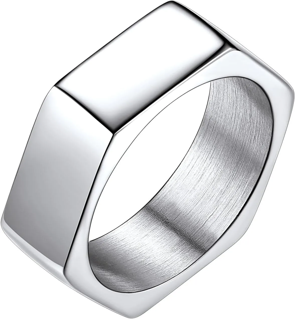 Richsteel Hexagon Stainless Steel Rings for Men - Modern Geometric 7MM Wide Men's Ring Jewelry in Silver/Black/Gold (Size 7-14)