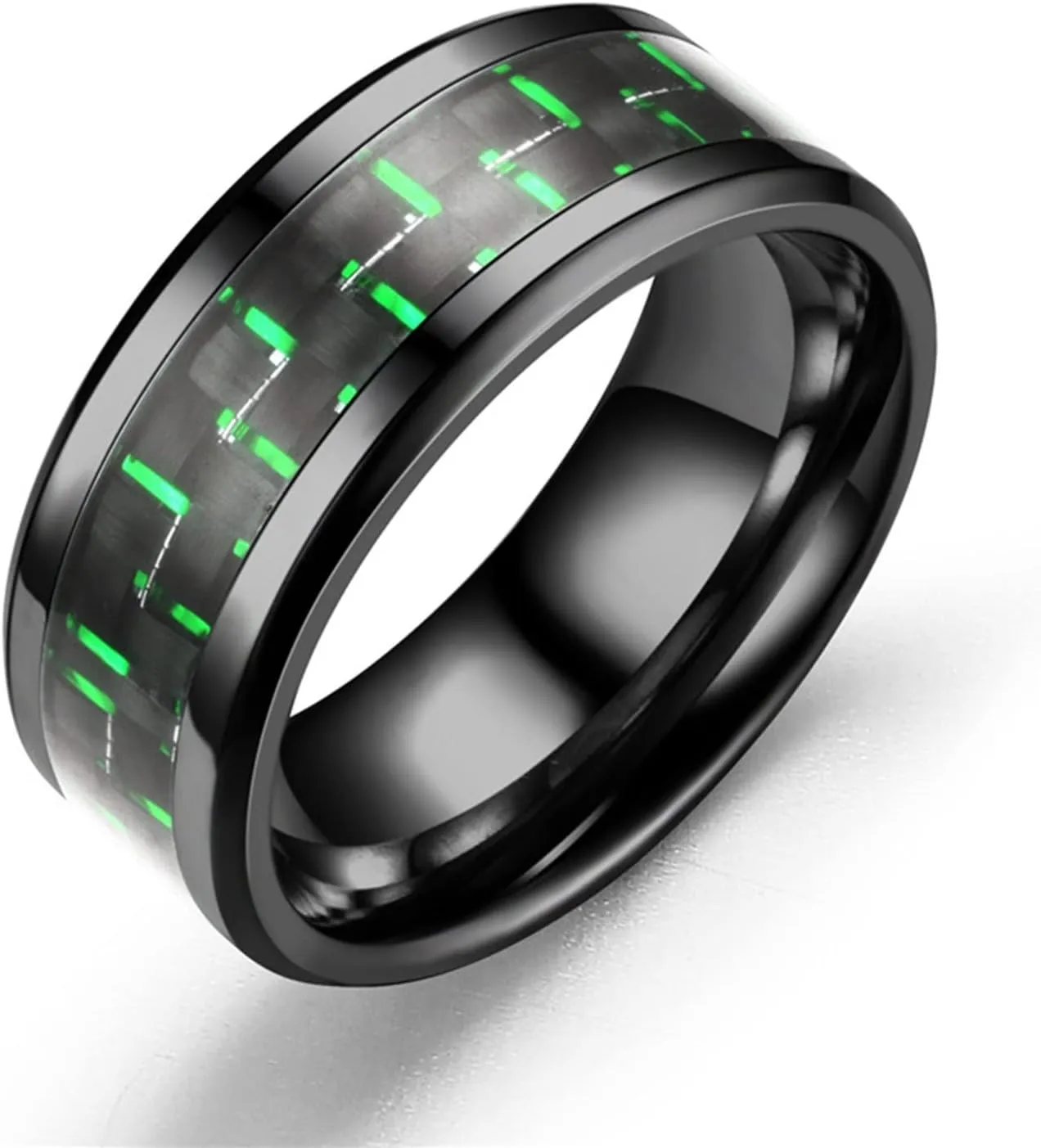 Ring Steel Couple Fashion Ring Adult Three-Color Fiber Titanium Carbon Rings Ring Teen Girl (Green, 8)