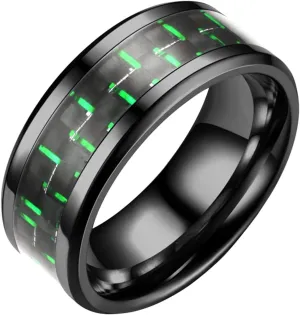Ring Steel Couple Fashion Ring Adult Three-Color Fiber Titanium Carbon Rings Ring Teen Girl (Green, 8)