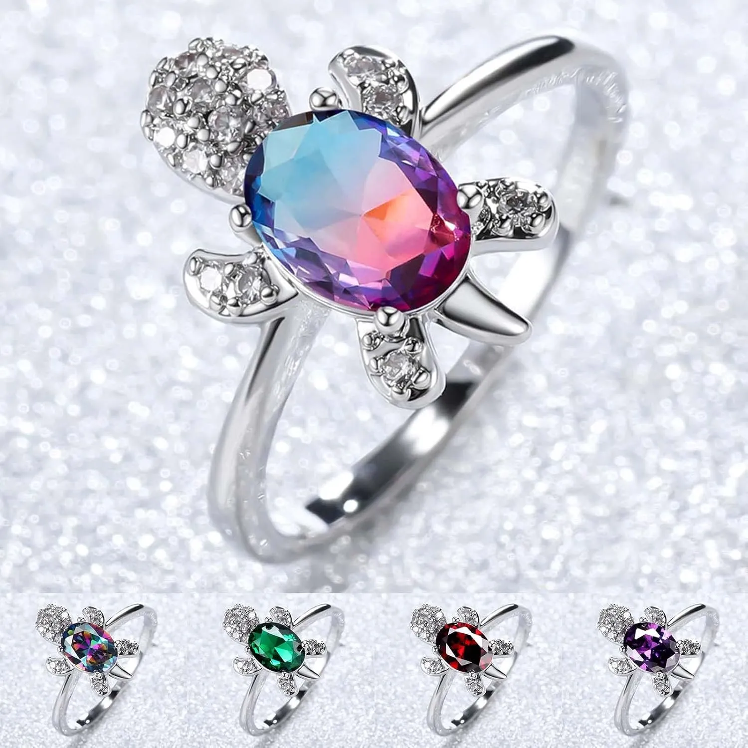 Rings for Women, Rings for Teen Girls Couple Ring Turtle Shape Rhinestones Jewelry Exquisite Bright Luster Ring Mens Rings for New Year Gift Valentine's Day Gift