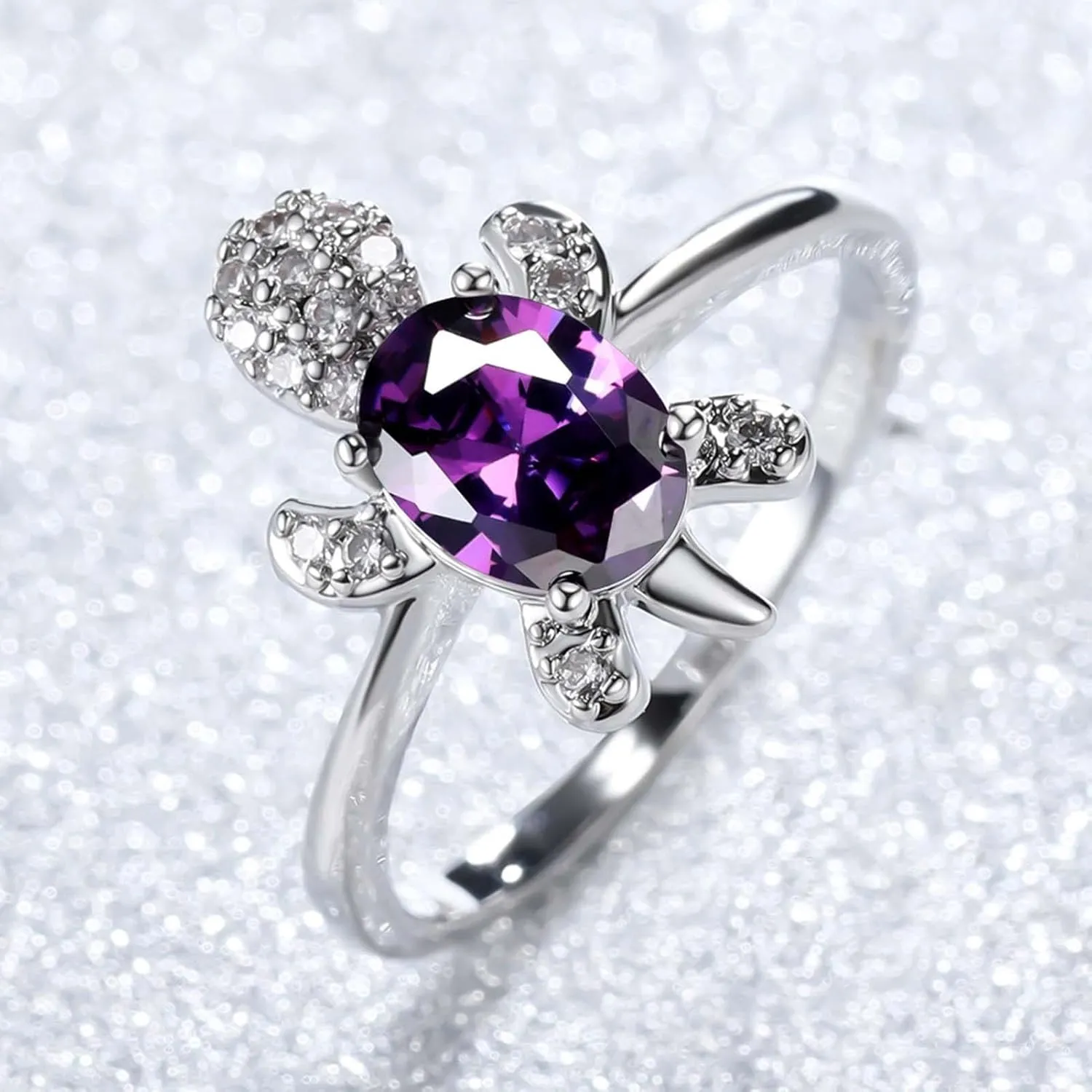 Rings for Women, Rings for Teen Girls Couple Ring Turtle Shape Rhinestones Jewelry Exquisite Bright Luster Ring Mens Rings for New Year Gift Valentine's Day Gift