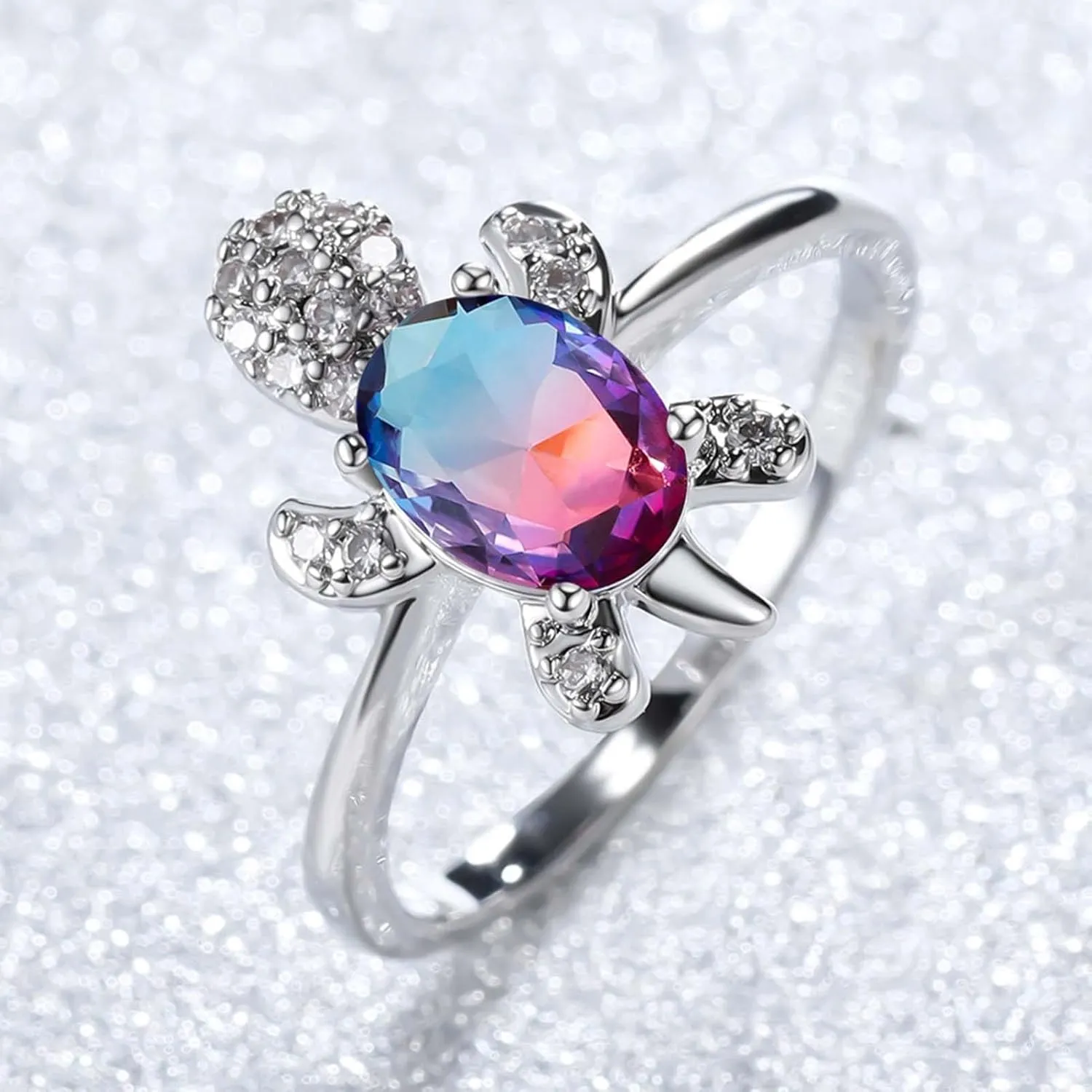 Rings for Women, Rings for Teen Girls Couple Ring Turtle Shape Rhinestones Jewelry Exquisite Bright Luster Ring Mens Rings for New Year Gift Valentine's Day Gift