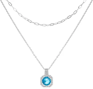 RINHOO Layered Birthstone Necklace for Women Paperclip Chain Necklace Classic Square Pendant Birthstone Necklace Birthstone Jewelry for Women