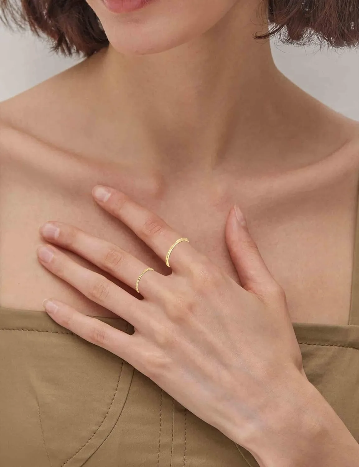 RLMOON 8-12PCS 14K Gold Stacking Ring Set for Women Dainty Thumb Stackable Rings Gold Heart CZ Non Tarnish Rings Plain Band Size 4-11