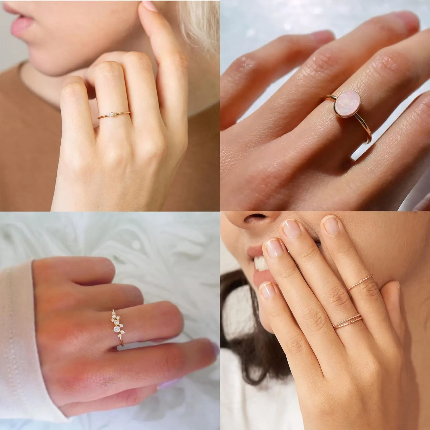 RLMOON 8-12PCS 14K Gold Stacking Ring Set for Women Dainty Thumb Stackable Rings Gold Heart CZ Non Tarnish Rings Plain Band Size 4-11