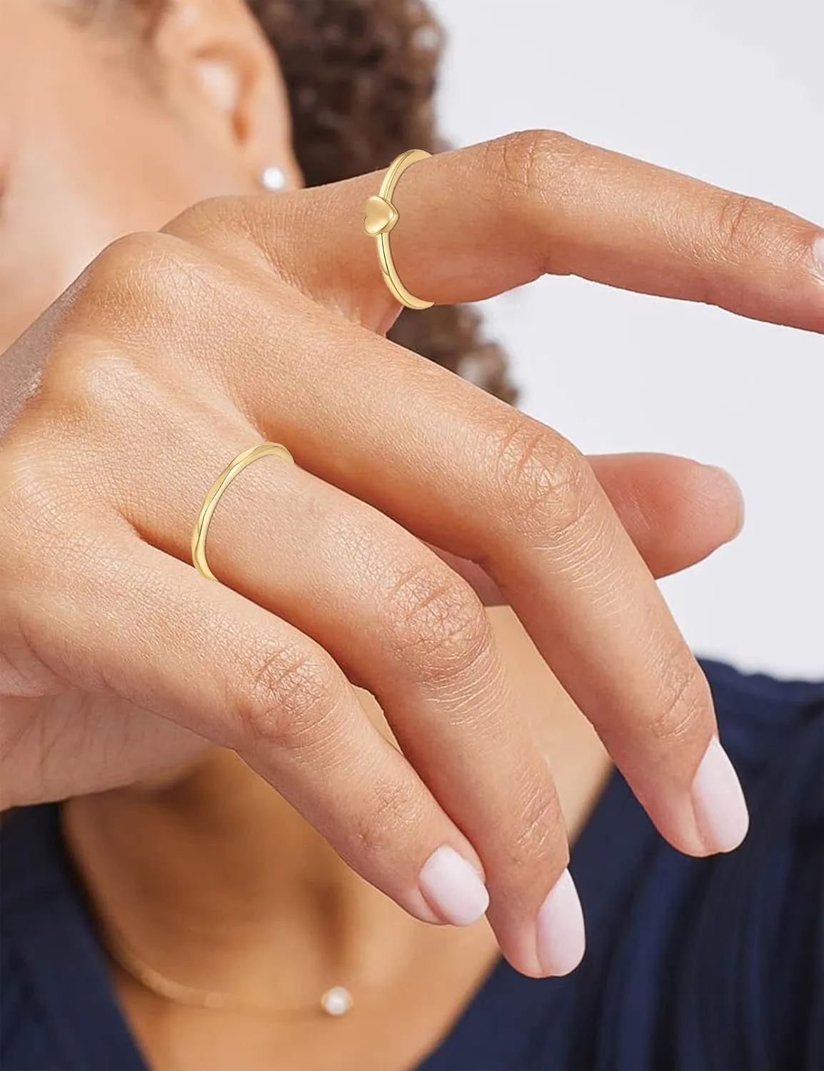 RLMOON 8-12PCS 14K Gold Stacking Ring Set for Women Dainty Thumb Stackable Rings Gold Heart CZ Non Tarnish Rings Plain Band Size 4-11