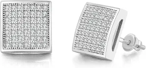 Rnivida Square Earrings for Men Women Sparkling Halo Earring Fashion Jewelry,18k White Gold Plated CZ Screw Back Stud Earring