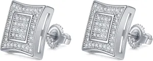 Rnivida Square Earrings for Men Women Sparkling Halo Earring Fashion Jewelry,18k White Gold Plated CZ Screw Back Stud Earring