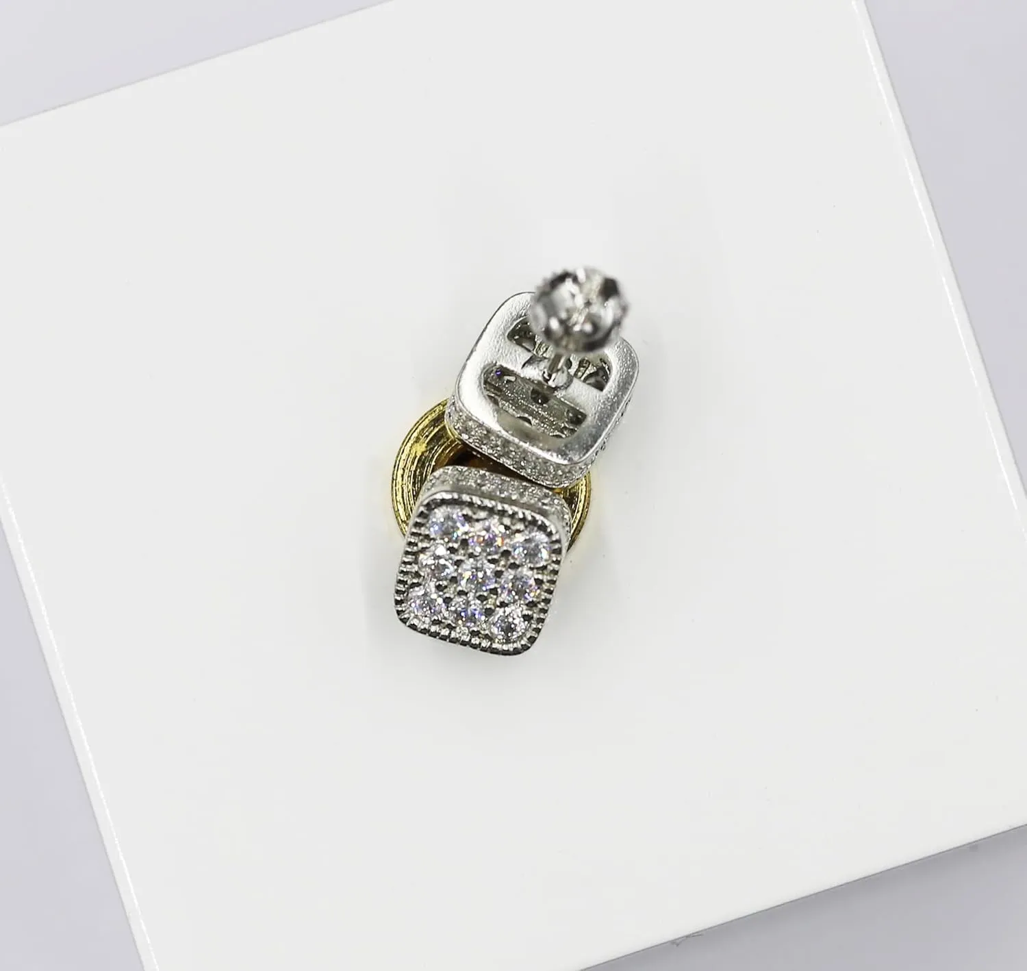 Rnivida Square Earrings for Men Women Sparkling Halo Earring Fashion Jewelry,18k White Gold Plated CZ Screw Back Stud Earring