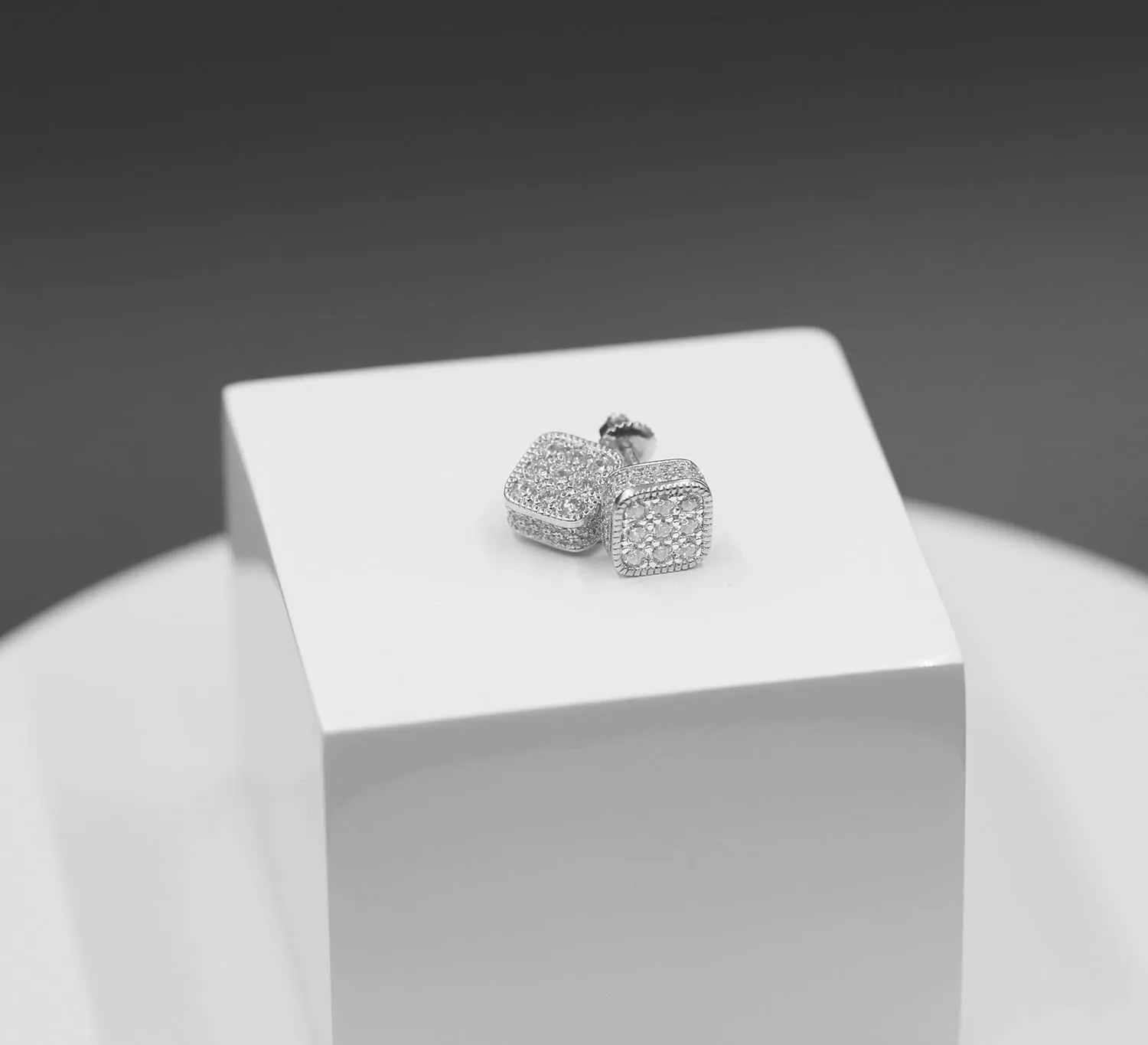 Rnivida Square Earrings for Men Women Sparkling Halo Earring Fashion Jewelry,18k White Gold Plated CZ Screw Back Stud Earring