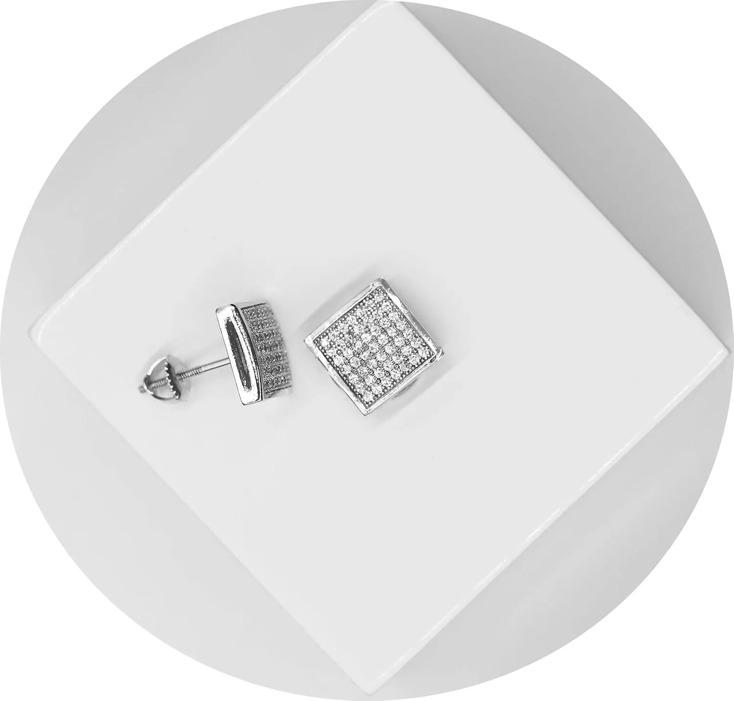 Rnivida Square Earrings for Men Women Sparkling Halo Earring Fashion Jewelry,18k White Gold Plated CZ Screw Back Stud Earring