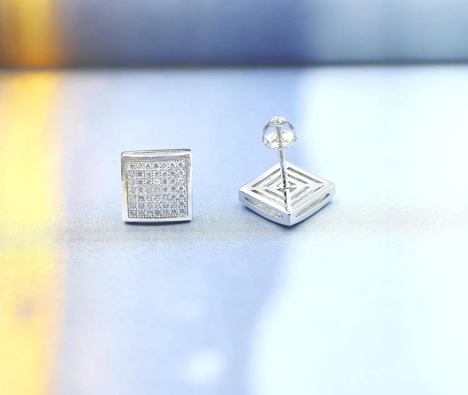 Rnivida Square Earrings for Men Women Sparkling Halo Earring Fashion Jewelry,18k White Gold Plated CZ Screw Back Stud Earring