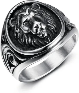 Roaring Lion Ring Lion Head Rings for men Bling Biker 316 Stainless Steel Men's Ring Jewelry Punk Ring Hip Hop Heavy Metal Cocktail Party Ring Vintage Animal Rings mens fashion rings
