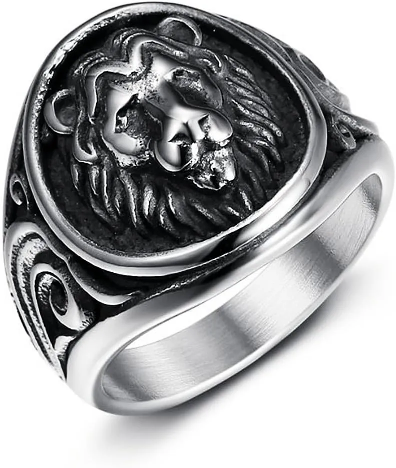 Roaring Lion Ring Lion Head Rings for men Bling Biker 316 Stainless Steel Men's Ring Jewelry Punk Ring Hip Hop Heavy Metal Cocktail Party Ring Vintage Animal Rings mens fashion rings