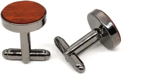 Rockyu Men's Round Red Wooden Cufflinks Stainless Steel Fashion Business Accessories French Style Coin Cufflinks