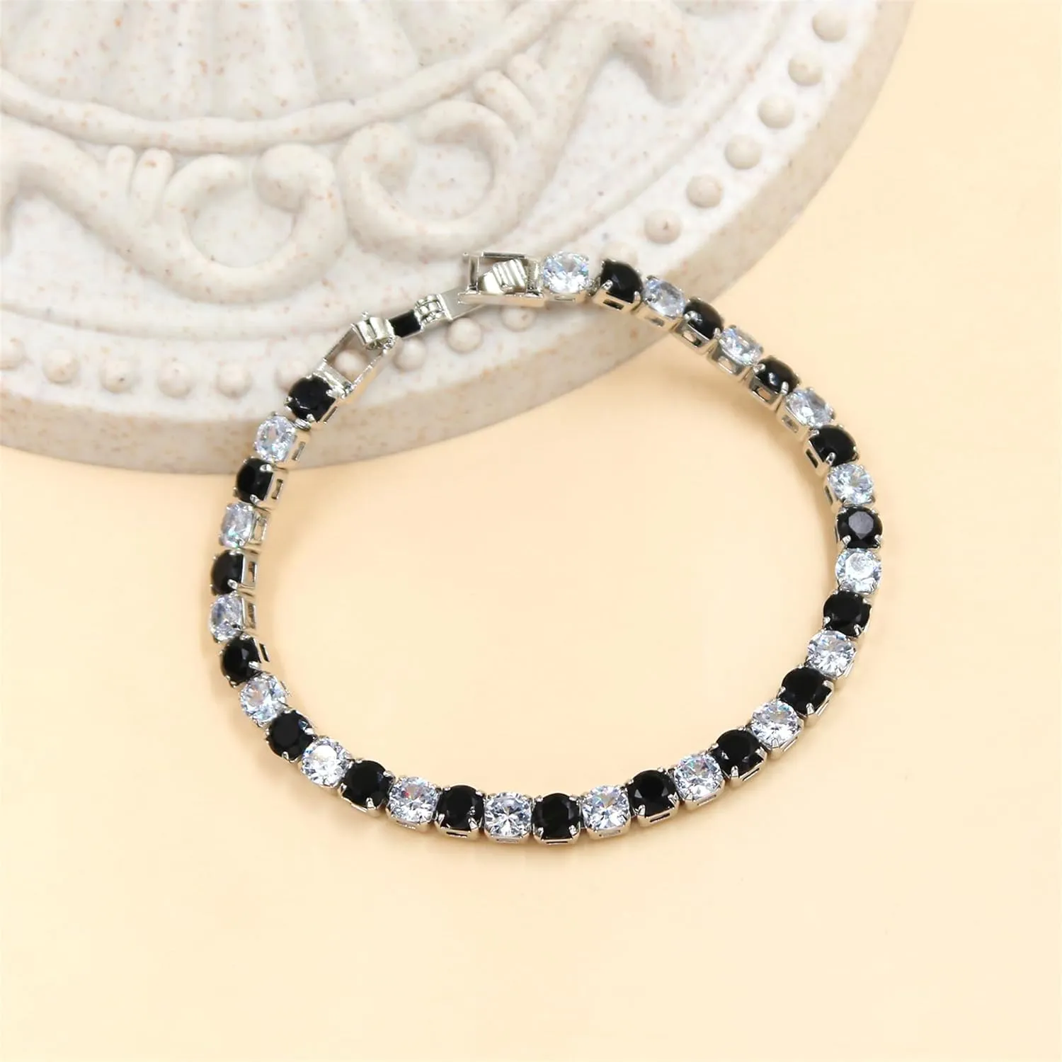 Romantic and Elegant Platinum Plated Tennis Bracelet, Fashionable and Exquisite Bicolor Zircon Women's Jewelry, Anniversary Birthday Gift for Family Friends YA5032