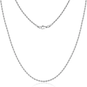 Rope Chain Necklace for Men, Silver Tone Chains for Men and Women, Stainless Steel Twist Necklace Chain, 2.5mm 3mm 4mm 5mm Mens Necklace
