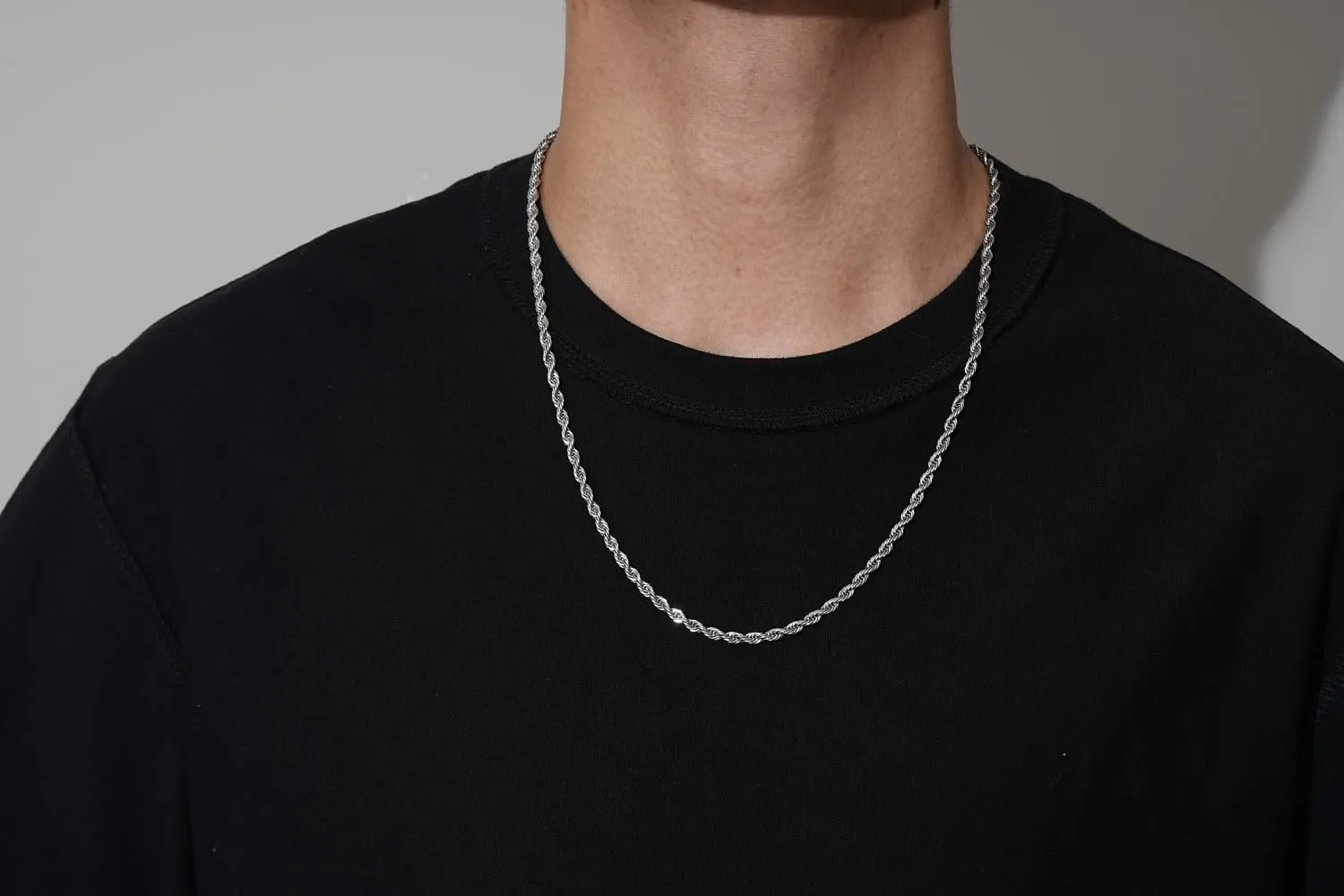 Rope Chain Necklace for Men, Silver Tone Chains for Men and Women, Stainless Steel Twist Necklace Chain, 2.5mm 3mm 4mm 5mm Mens Necklace