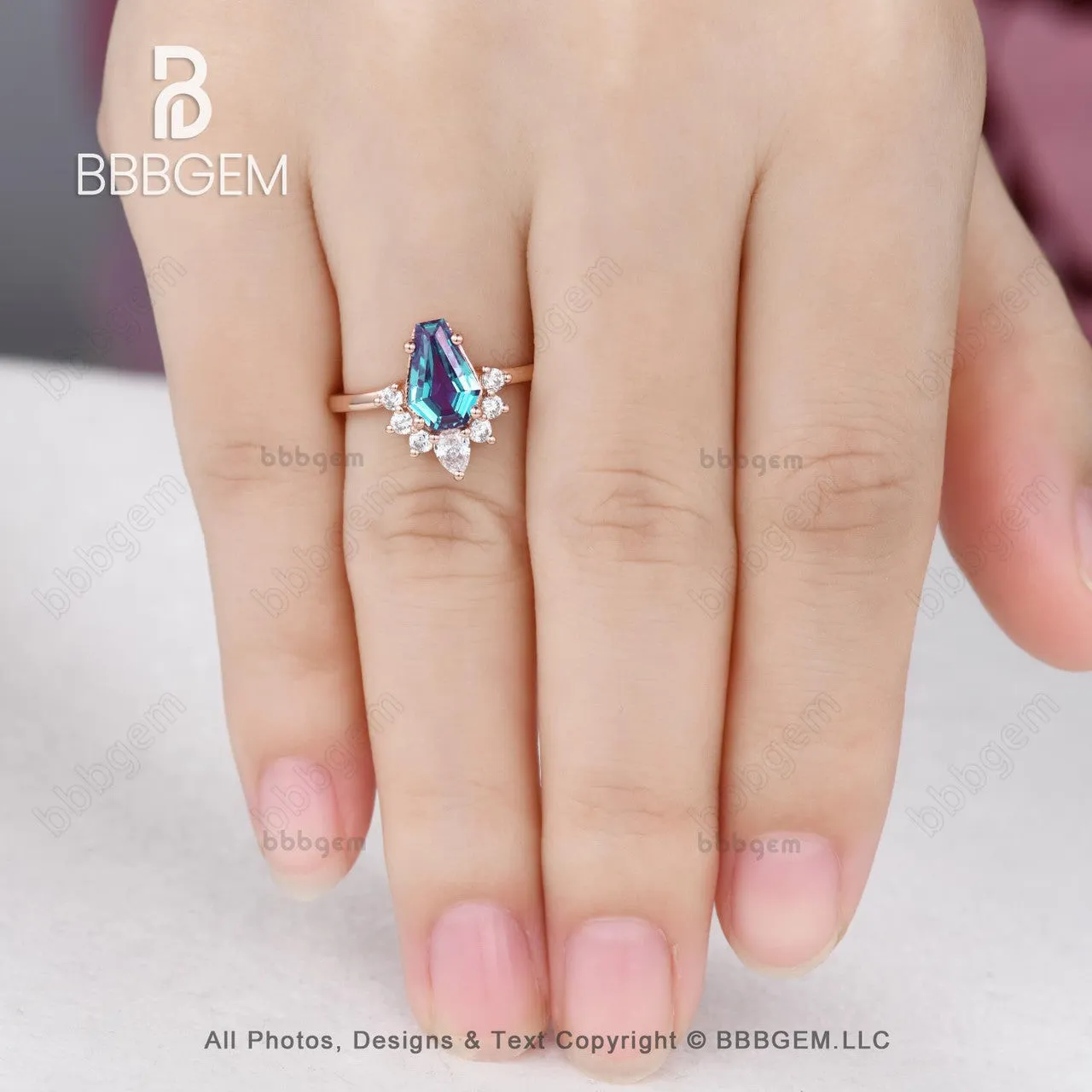 Rose Gold Coffin Alexandrite Engagment Ring Set Vintage Open Gap Black Spinel Band For Women Anniversary Gifts