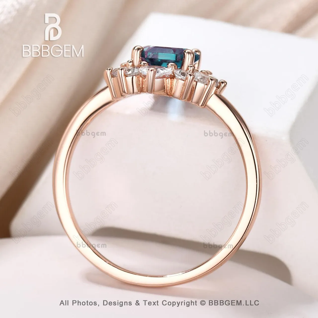Rose Gold Coffin Alexandrite Engagment Ring Set Vintage Open Gap Black Spinel Band For Women Anniversary Gifts
