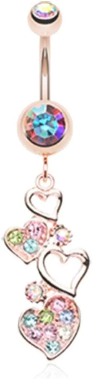 Rose Gold Sparkling Heart Cluster Belly Button Ring
