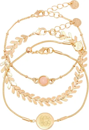 Rose Quartz Bracelet Set - Hypoallergenic 14K Gold Plated Brass - Stackable Bracelets - Women's Bracelets - Customizable - Everyday Luxury Jewelry - Gifts for Mom