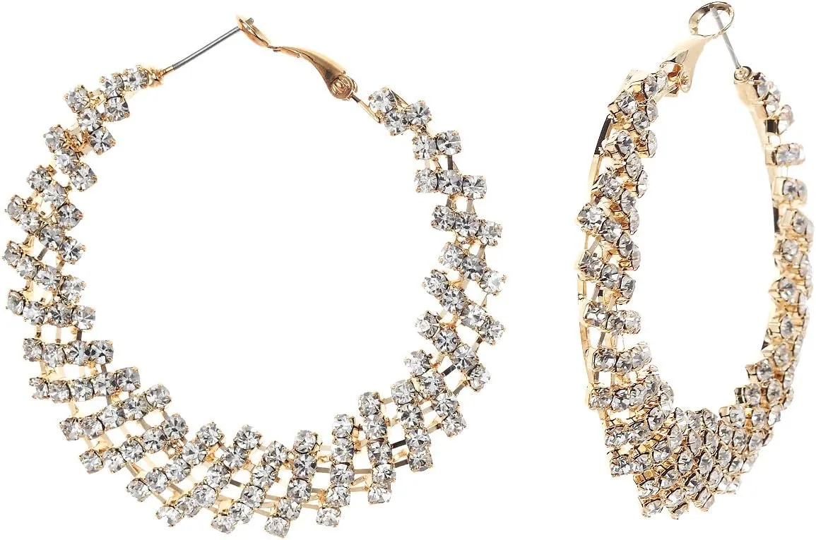 Rosemarie Collections Women's Stunning Crystal Wreath In Gold Tone Side Silhouette Lever Back Hypoallergenic Hoop Earrings, 2"