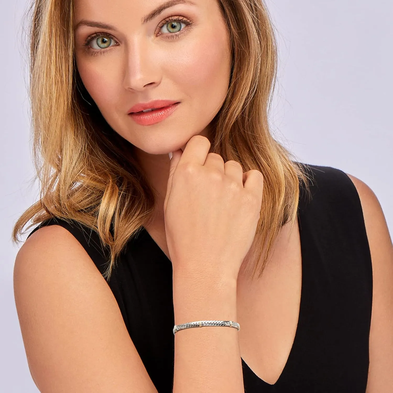 Ross-Simons Sterling Silver and 14kt Yellow Gold Cuban-Link Bracelet