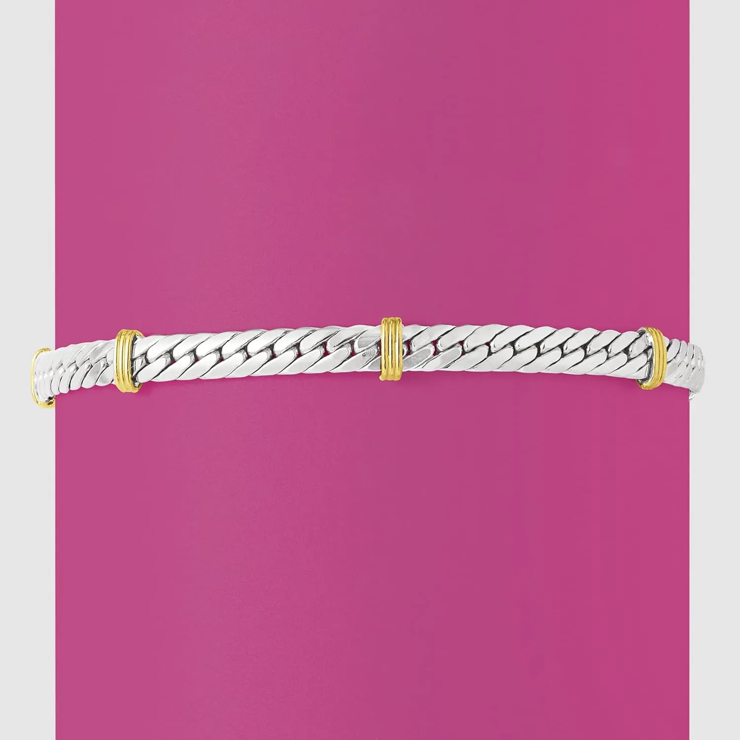 Ross-Simons Sterling Silver and 14kt Yellow Gold Cuban-Link Bracelet