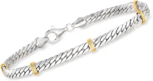 Ross-Simons Sterling Silver and 14kt Yellow Gold Cuban-Link Bracelet